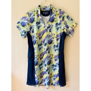 Bermuda Sands Plus Sz 2X‎ Golf Stretch Midi Dress Blue UV Protection Zip Pockets